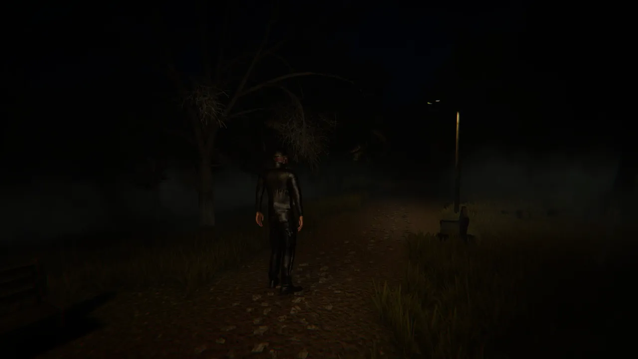Haunted Investigation screenshot: a dark path lit by a single street lamp