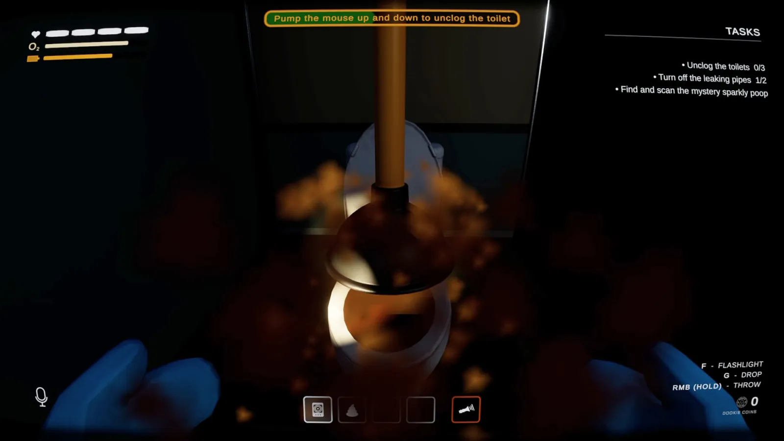 Poopnauts screenshot: turning a valve wheel in first person