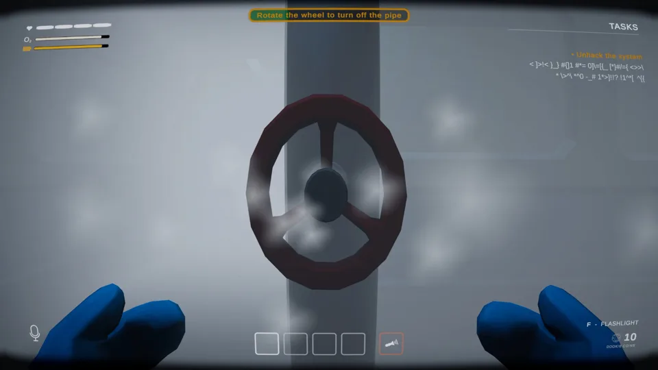 Poopnauts screenshot: turning a valve wheel in first person